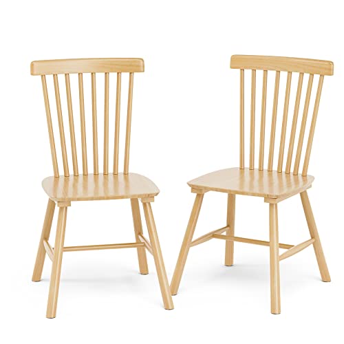 IKIFLY Solid Wood Dining Chairs Set of 2, Mid Century Modern Wooden Dining Room Chairs, Windsor Chairs Rubberwood Side Chairs for Kitchen, Dining Room - Natural