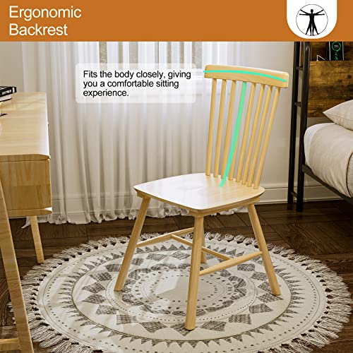 IKIFLY Solid Wood Dining Chairs Set of 2, Mid Century Modern Wooden Dining Room Chairs, Windsor Chairs Rubberwood Side Chairs for Kitchen, Dining Room - Natural