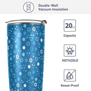 20oz Tumbler Bottle with Lid and Straw Hanukkah Stars Of David Insulated Coffee Ice Cup Vacuum Stainless Steel Shaker Bottle Travel Mug Water Cup Gifts