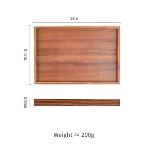 Hiermi Wooden Rectangular Serving Tray, 2 Piece Set of Acacia Wood Plate, Tea/Drink Platter, Dinner Serving Tray, Size_12" x 8" x 1”, 9"x 6.2" x 1”