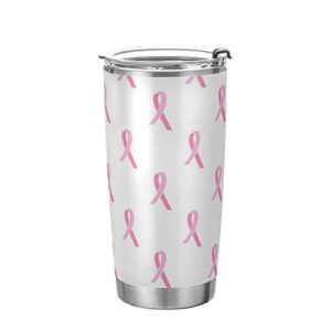 20oz tumbler bottle with lid and straw pink ribbon pattern national breast insulated coffee ice cup vacuum stainless steel shaker bottle travel mug water cup gifts