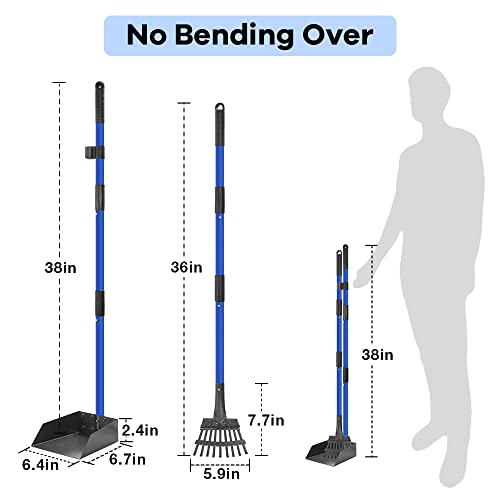 TOOGE Pooper Scooper for Large Medium Small Dogs Dog Pooper Scooper for Yard with Heavy Duty Metal Long Handle Rake and Tray for Pet Waste Pick Up