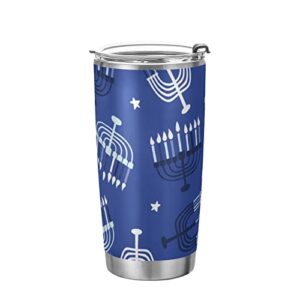 20oz tumbler bottle with lid and straw hanukkah blue candle insulated coffee ice cup vacuum stainless steel shaker bottle travel mug water cup gifts