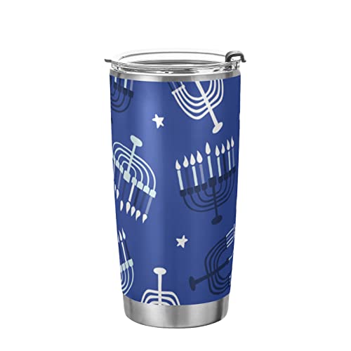 20oz Tumbler Bottle with Lid and Straw Hanukkah Blue Candle Insulated Coffee Ice Cup Vacuum Stainless Steel Shaker Bottle Travel Mug Water Cup Gifts