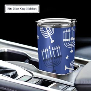 20oz Tumbler Bottle with Lid and Straw Hanukkah Blue Candle Insulated Coffee Ice Cup Vacuum Stainless Steel Shaker Bottle Travel Mug Water Cup Gifts