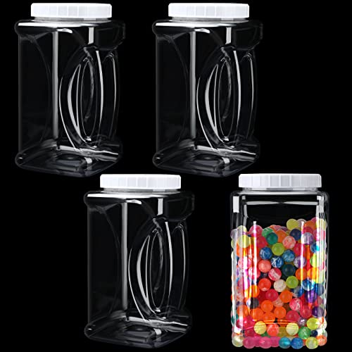 Queekay 4 Pieces 132 oz 1.03 Gallon Plastic Canisters with Lids, Clear Plastic Cookies Jars Wide Mouth Square Canisters Powder Laundry Detergent Container Candy Storage Jars for Kitchen