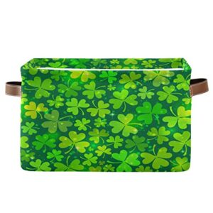 green clover st patricks day storage basket trefoils leaves storage organizer box bin large collapsible cube baskets with pu handles for shelf closet nursery laundry 1 pack