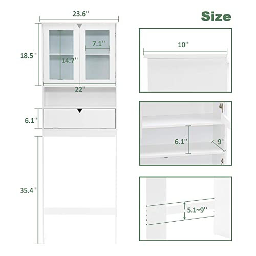 ivinta Over The Toilet Bathroom Storage Cabinet with Adjustable Shelf, Space-Saving Wooden Over Toilet Bathroom Organizer Wall Mounted Rack, 10Dx23.6Wx67.5H (White)