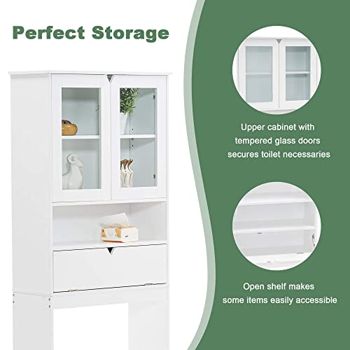 ivinta Over The Toilet Bathroom Storage Cabinet with Adjustable Shelf, Space-Saving Wooden Over Toilet Bathroom Organizer Wall Mounted Rack, 10Dx23.6Wx67.5H (White)