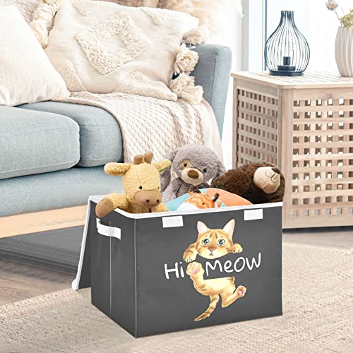 DOMIKING Funny Cat Large Storage Bin with Lid Collapsible Shelf Baskets Box with Handles Closet Organizer for Clothes Toy Gift Storage