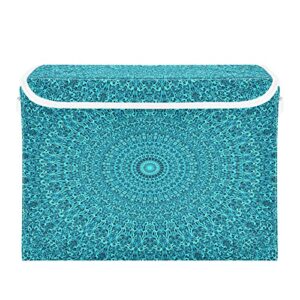domiking teal mandala large storage bin with lid collapsible shelf baskets box with handles empty gift basket for bedroom living room kid's room