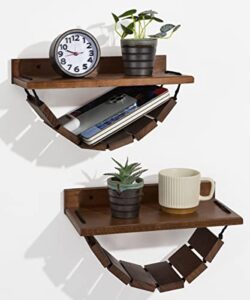 sivapleso floating nightstand set of 2, wood wall mounted nightstand desk bedside tables floating shelves with hammock rustic decor for living room, bedroom, kitchen, office