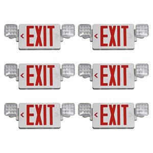 tanlux red exit sign with emergency lights, led emergency exit light with battery backup, ul listed, ac 120/277v, commercial emergency lights combo for business - 6 pack