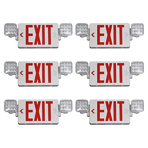 TANLUX Red Exit Sign with Emergency Lights, LED Emergency Exit Light with Battery Backup, UL Listed, AC 120/277V, Commercial Emergency Lights Combo for Business - 6 Pack