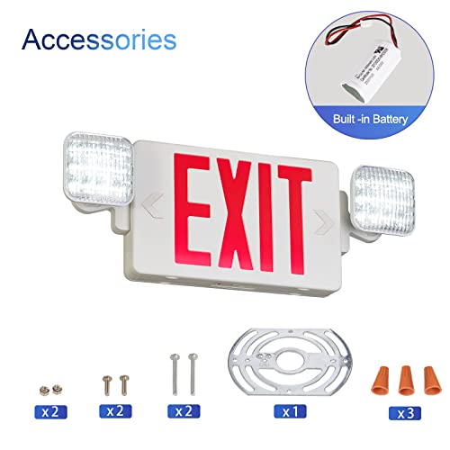 TANLUX Red Exit Sign with Emergency Lights, LED Emergency Exit Light with Battery Backup, UL Listed, AC 120/277V, Commercial Emergency Lights Combo for Business - 6 Pack