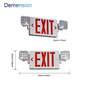 TANLUX Red Exit Sign with Emergency Lights, LED Emergency Exit Light with Battery Backup, UL Listed, AC 120/277V, Commercial Emergency Lights Combo for Business - 6 Pack