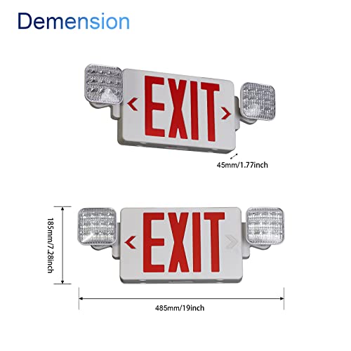 TANLUX Red Exit Sign with Emergency Lights, LED Emergency Exit Light with Battery Backup, UL Listed, AC 120/277V, Commercial Emergency Lights Combo for Business - 6 Pack