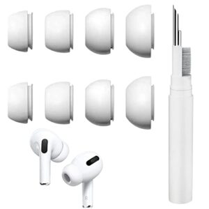 4 sizes replacement ear tips compatible with airpods pro and airpods pro 2 + 3 in 1 headphone cleaning pen, 4 pairs ear buds silicone tips(xs/s/m/l) with 1 wireless earbuds cleaning pen brush kit