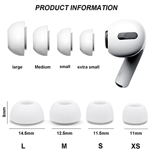 4 Sizes Replacement Ear Tips Compatible with AirPods Pro and AirPods Pro 2 + 3 in 1 Headphone Cleaning Pen, 4 Pairs Ear Buds Silicone Tips(XS/S/M/L) with 1 Wireless Earbuds Cleaning Pen Brush Kit