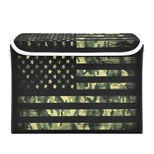 domiking american flag green camo large storage bin with lid collapsible shelf baskets box with handles organizing container for bedroom living room kid's room
