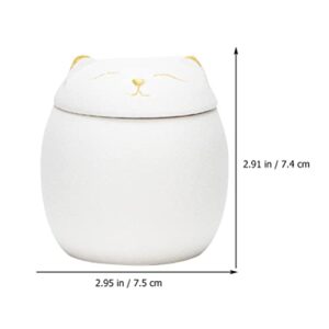 Cabilock Ceramic Tea Jar Kitchen Storage Jar Cartoon Cat Sealed Canister Mini Food Storage Container for Loose Tea Coffee Bean Sugar Salt 160ML (White)