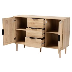 Baxton Studio Harrison Natural Brown Wood and Natural Rattan 3-Drawer Sideboard