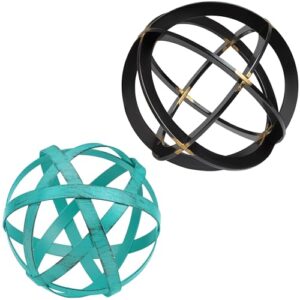 everydecor metal decorative sphere for home decor - distressed teal 4,5" x 4,5" and black & gold 7"x 7" bundle