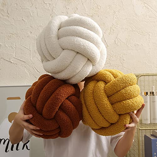 GXYR Knot Pillow Ball,Soft Round Throw Pillow,Handmade Knotted Pillow,Plush Knot Ball Pillow,Modern Home Sofa Couch Pillow Decor Pillows for Bedroom Photography Props-Caramel/8.7"