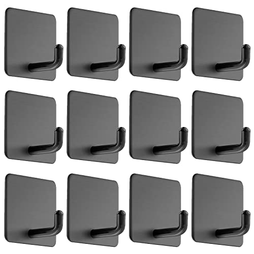 12 Pack Adhesive Hooks, Heavy Duty Towel Hook on Wall Door, Stainless Steel Towel Hooks Self Adhesive for Office, Kitchen, Bathroom