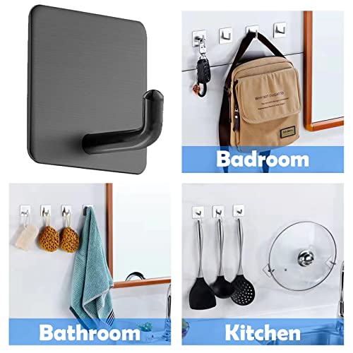 12 Pack Adhesive Hooks, Heavy Duty Towel Hook on Wall Door, Stainless Steel Towel Hooks Self Adhesive for Office, Kitchen, Bathroom