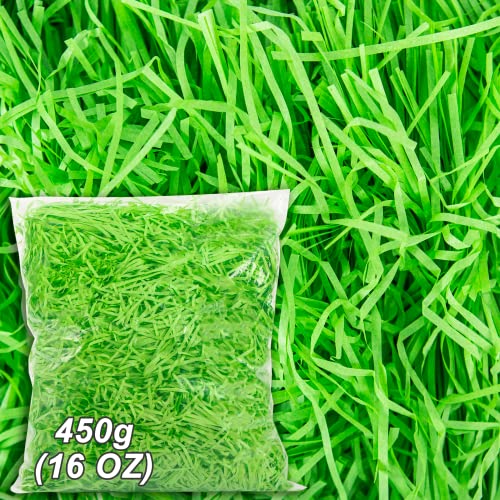 Green Craft Shredded Paper Grass for Easter Baskets and Gift Wrapping - 16oz (1lb) Easter Grass Filler for Easter Party Decorations and Stuffers