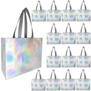 mumulida reusable gift bags 15 pack grocery bag shopping tote bags with handles non-woven glossy rose gold gift bags bulk for gifts bachelorette party wedding birthday party favors (dazzle color)