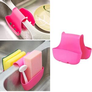 UQUABESO 2 Pack Kitchen Saddle Silicone Sink Caddy with Drain, Hanging Sponge Brush Basket Holder Soap Organizer Storage (Blue, Pink)