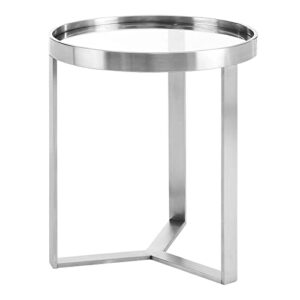 modway relay glass and metal accent side table, silver 17.5 x 17.5 x 19.5