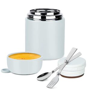 newfation thermos for hot food - 17 oz insulated food container with foldable fork& spoon, leak proof soup thermoses for adults, food thermoses portable with handle for office outdoors (gray)