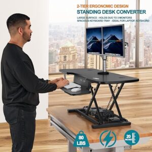 VERSADESK Elite Standing Desk Converter, 48" Wide X-Large PowerPro Elite Electric Height Adjustable Desk Riser with Programmable App Control, Hold 80 lbs, Keyboard Tray, USB Port Charger, Black