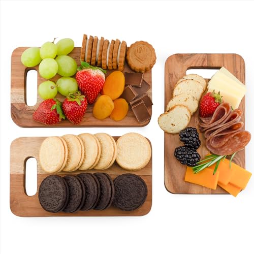 AuldHome Mini Wood Charcuterie Boards (Set of 3); Small Personal-Sized Rectangular Serving Acacia Wooden Trays