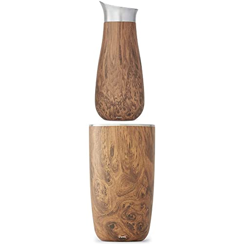 S'well Stainless Steel Carafes - 1.5 Liters-Teakwood-Triple-Layered Vacuum-Insulated Container D & S'well Stainless Steel Wine Chiller - 750ml - Teakwood - Triple-Layered Vacuum-Insulated Container D