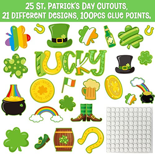 25 Pieces St. Patrick's Day Cutouts Lucky Shamrock Cutouts for Home Classroom St. Patrick's Day Bulletin Board Decorations