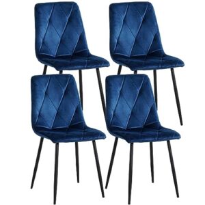 katboc blue velvet dinner chairs set of 4, modern velvet dining room chairs, kitchen chairs with upholstered cushion seat for home kitchen restaurant