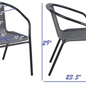 BTEXPERT Indoor Outdoor 28" Tempered Glass Metal Trim + 4 Gray Restaurant Stack, 4 Rattan Chairs with a Square Table, Grey