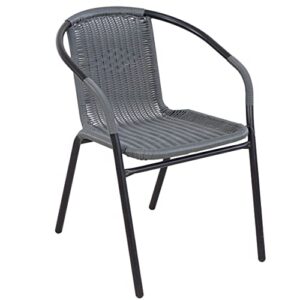 BTEXPERT Indoor Outdoor 28" Tempered Glass Metal Trim + 4 Gray Restaurant Stack, 4 Rattan Chairs with a Square Table, Grey