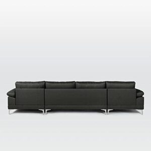 Casa Andrea Milano Modern Large Linen Fabric U-Shape Sectional Sofa, Double Extra Wide Chaise Lounge Couch, Dark Grey