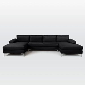 casa andrea milano modern large linen fabric u-shape sectional sofa, double extra wide chaise lounge couch, black
