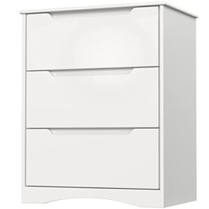 gizoon 3 drawers chest, white bedroom drawer dresser and organizer with large storage capacity, embedded handle, and sturdy anti-tripping device, modern design cabinet for hallway, office, living room