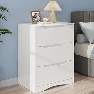 Gizoon 3 Drawers Chest, White Bedroom Drawer Dresser and Organizer with Large Storage Capacity, Embedded Handle, and Sturdy Anti-tripping Device, Modern Design Cabinet for Hallway, Office, Living Room