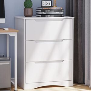 Gizoon 3 Drawers Chest, White Bedroom Drawer Dresser and Organizer with Large Storage Capacity, Embedded Handle, and Sturdy Anti-tripping Device, Modern Design Cabinet for Hallway, Office, Living Room