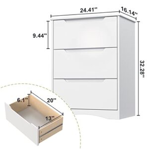 Gizoon 3 Drawers Chest, White Bedroom Drawer Dresser and Organizer with Large Storage Capacity, Embedded Handle, and Sturdy Anti-tripping Device, Modern Design Cabinet for Hallway, Office, Living Room