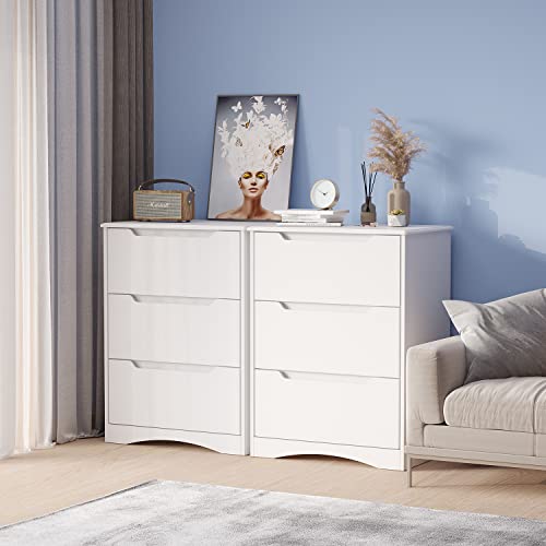 Gizoon 3 Drawers Chest, White Bedroom Drawer Dresser and Organizer with Large Storage Capacity, Embedded Handle, and Sturdy Anti-tripping Device, Modern Design Cabinet for Hallway, Office, Living Room