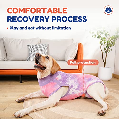 TORJOY Breathable Dog Recovery Suit for Male/Female, Tie Dye Purple Dog Onesie for Abdominal Wounds, Cone E-Collar Alternative After Surgery to Anti-Licking, Professional Surgery Suit for Dogs Medium